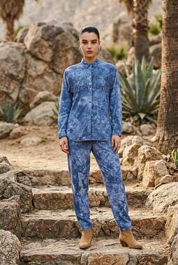 Brazilia 2-Piece Tie Dye Fringe Beaded Shirt and Pants Set, Size Small